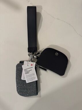 lululemon black and metallic gray double pouch wristlet